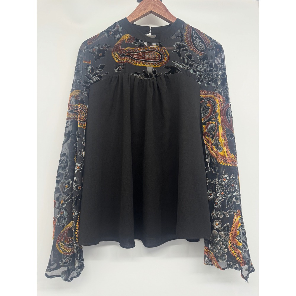 Umgee‎ Shirt Women S Black Velvet Burnout Paisley Sheer Whimsigoth Boho Festival